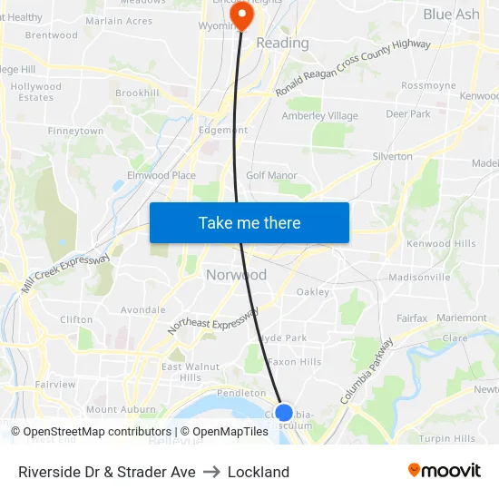 Riverside Dr & Strader Ave to Lockland map