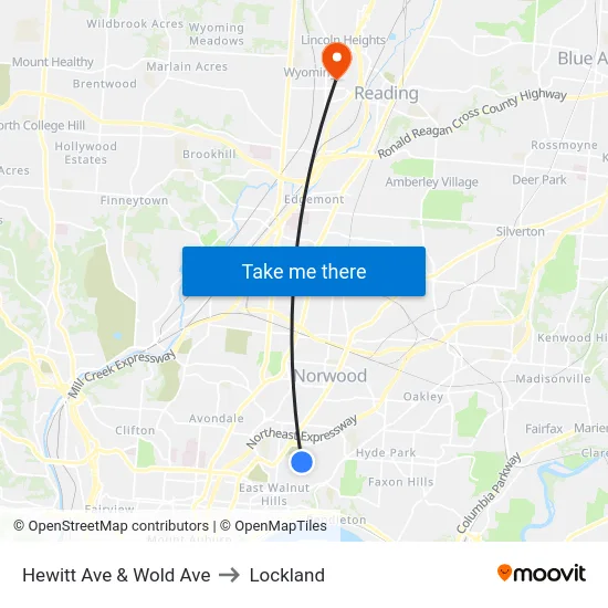 Hewitt Ave & Wold Ave to Lockland map