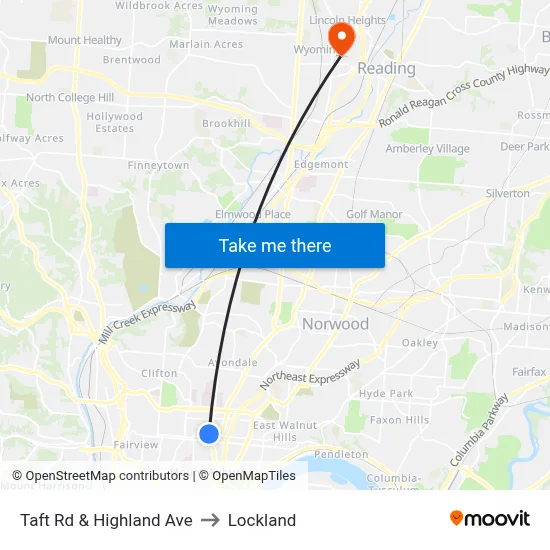 Taft Rd & Highland Ave to Lockland map