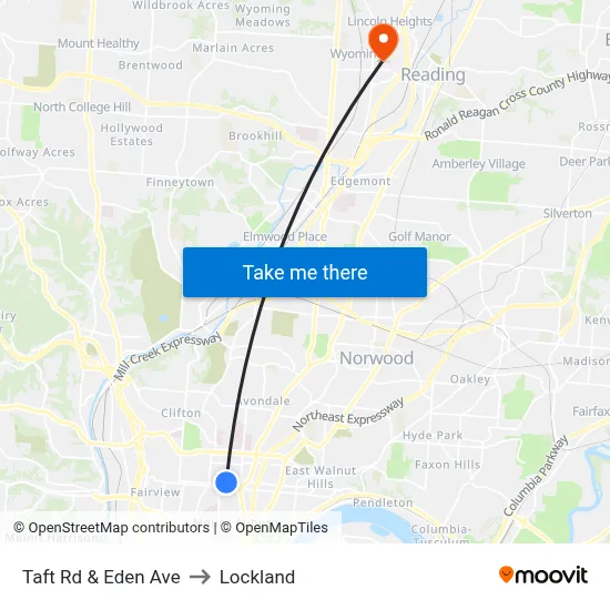 Taft Rd & Eden Ave to Lockland map