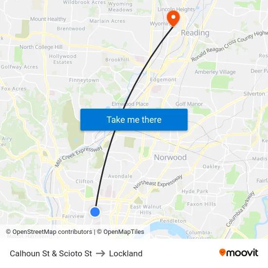 Calhoun St & Scioto St to Lockland map