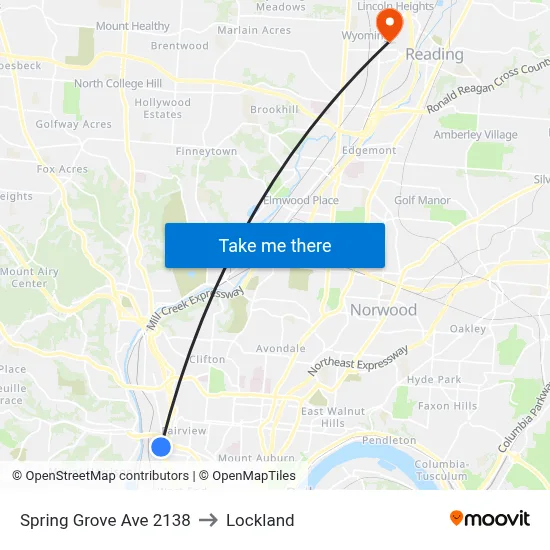Spring Grove Ave 2138 to Lockland map