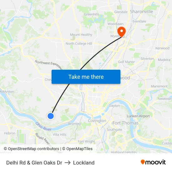 Delhi Rd & Glen Oaks Dr to Lockland map