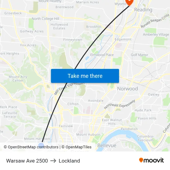 Warsaw Ave 2500 to Lockland map