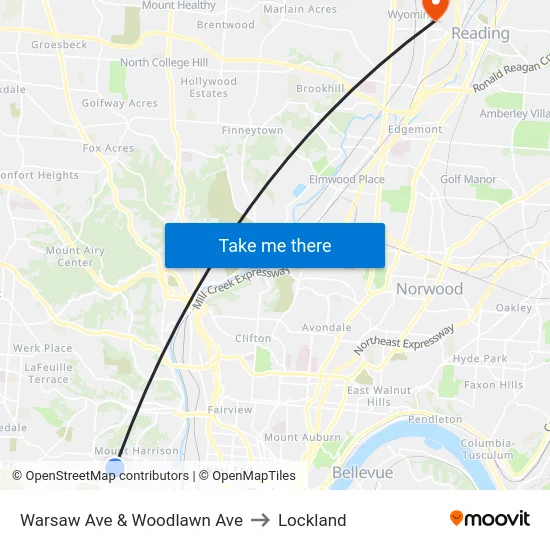 Warsaw Ave & Woodlawn Ave to Lockland map