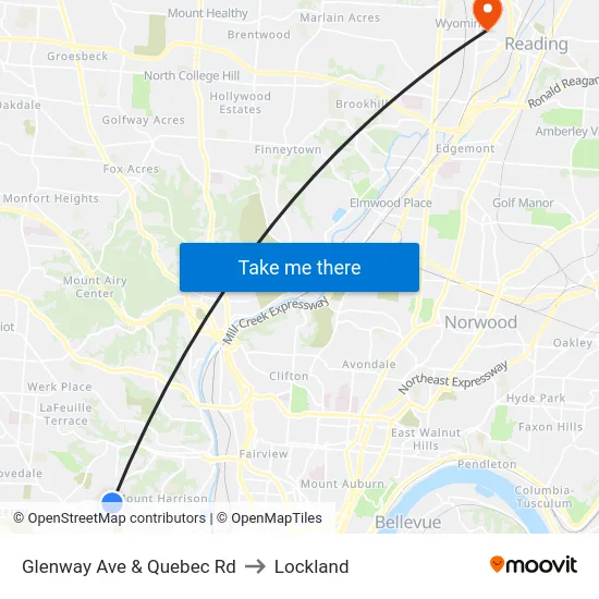 Glenway Ave & Quebec Rd to Lockland map