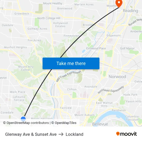 Glenway Ave & Sunset Ave to Lockland map