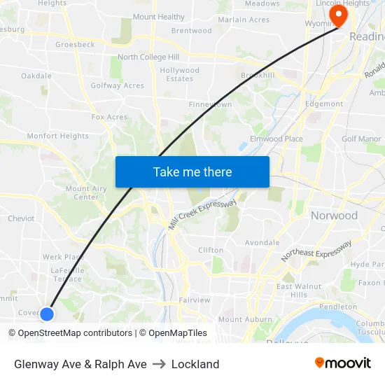 Glenway Ave & Ralph Ave to Lockland map