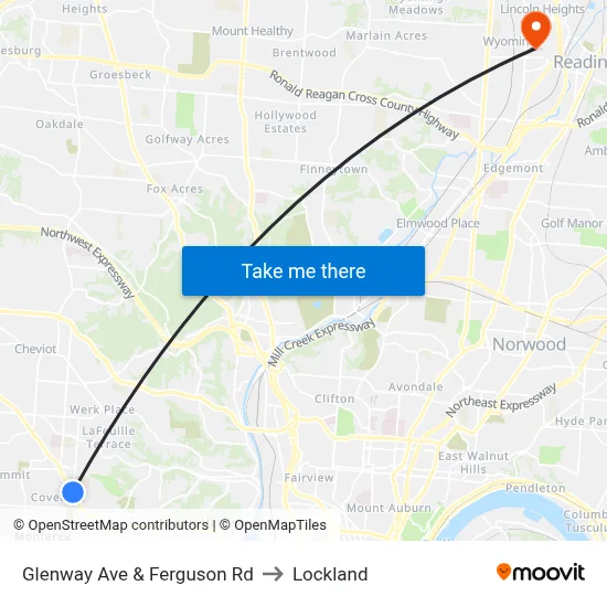 Glenway Ave & Ferguson Rd to Lockland map