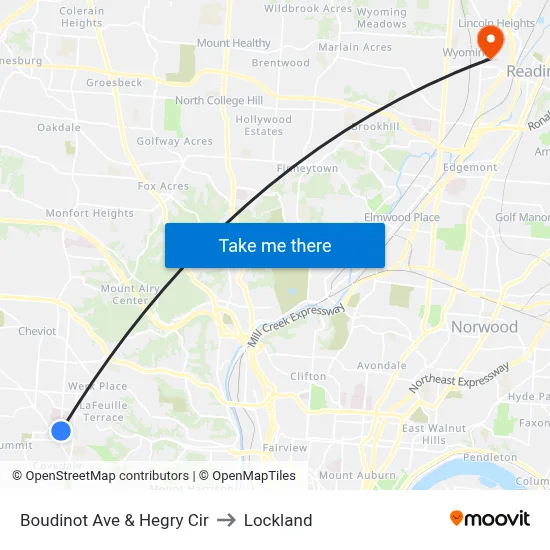 Boudinot Ave & Hegry Cir to Lockland map