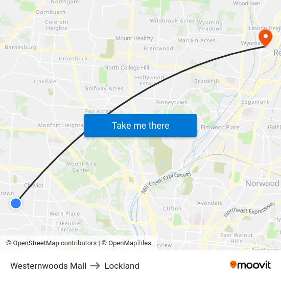 Westernwoods Mall to Lockland map