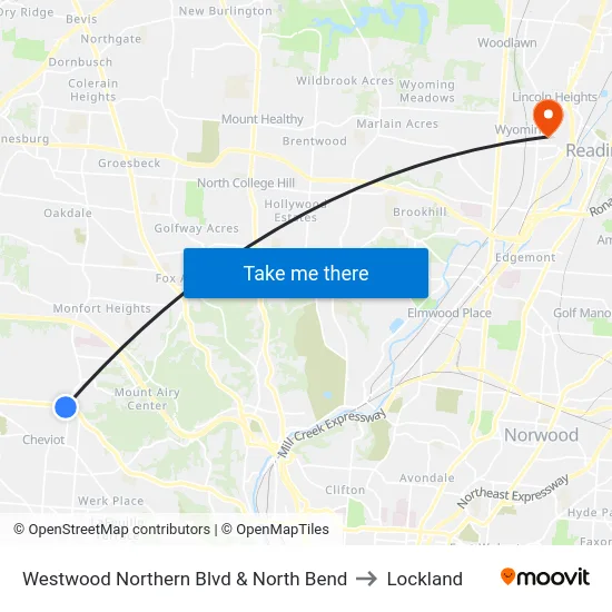 Westwood Northern Blvd & North Bend to Lockland map
