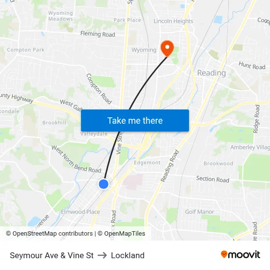 Seymour Ave & Vine St to Lockland map