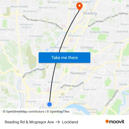 Reading Rd & Mcgregor Ave to Lockland map