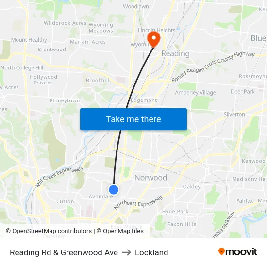 Reading Rd & Greenwood Ave to Lockland map