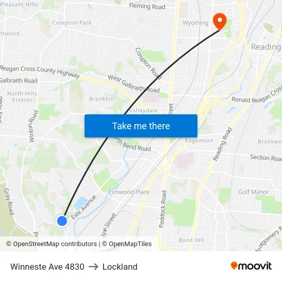 Winneste Ave 4830 to Lockland map