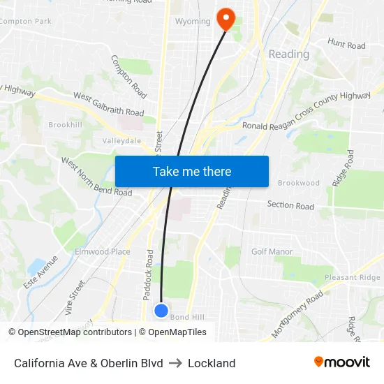 California Ave & Oberlin Blvd to Lockland map