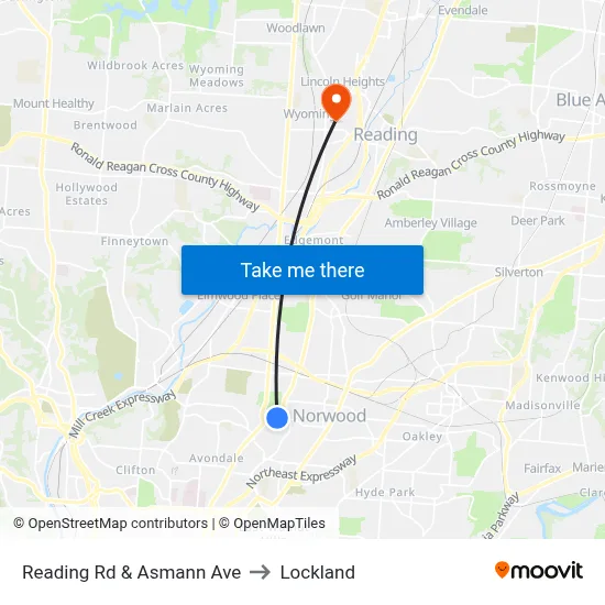 Reading Rd & Asmann Ave to Lockland map