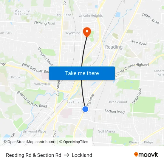 Reading Rd & Section Rd to Lockland map