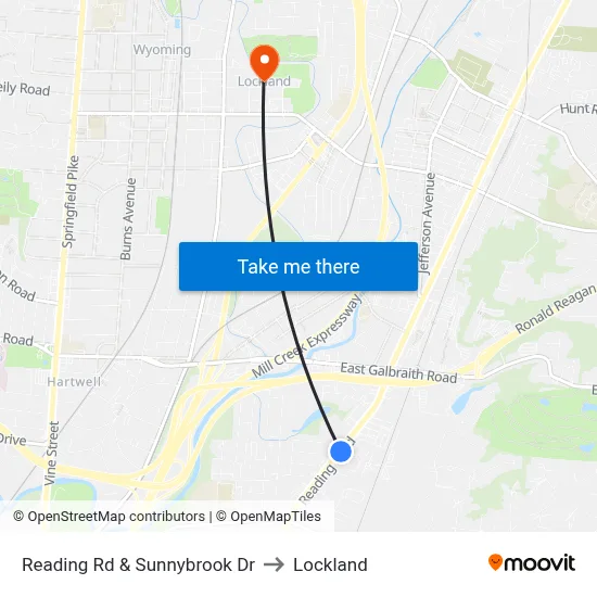 Reading Rd & Sunnybrook Dr to Lockland map
