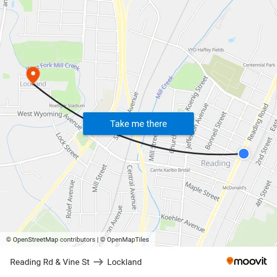 Reading Rd & Vine St to Lockland map