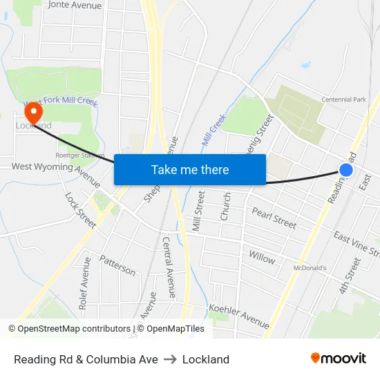Reading Rd & Columbia Ave to Lockland map