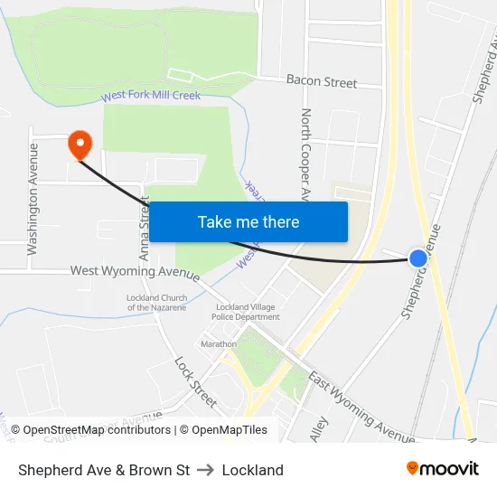 Shepherd Ave & Brown St to Lockland map