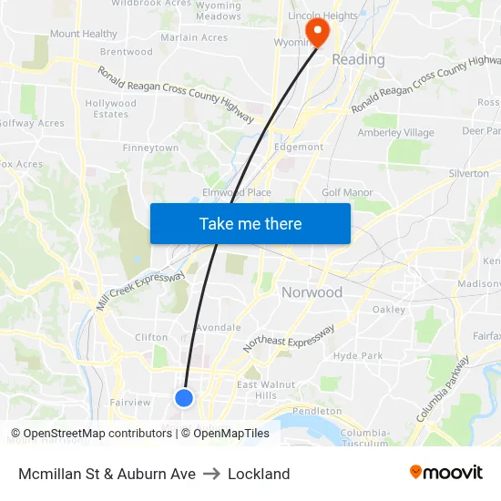 Mcmillan St & Auburn Ave to Lockland map