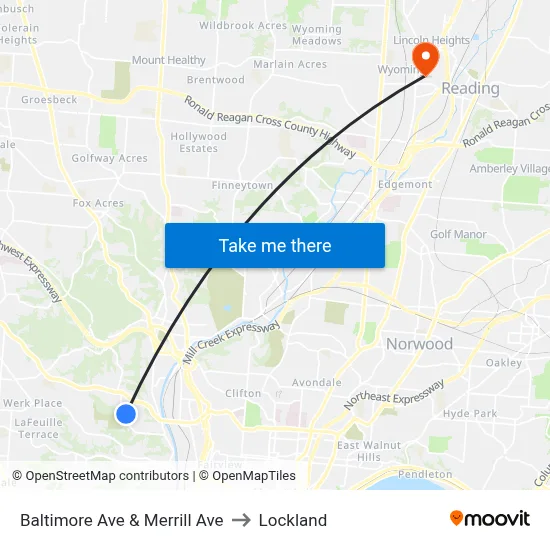 Baltimore Ave & Merrill Ave to Lockland map
