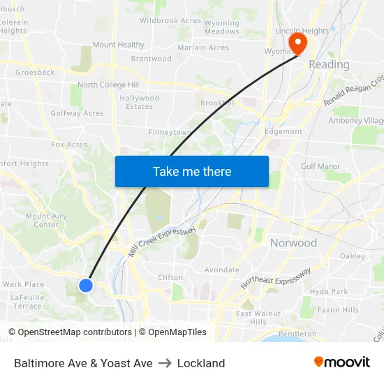 Baltimore Ave & Yoast Ave to Lockland map