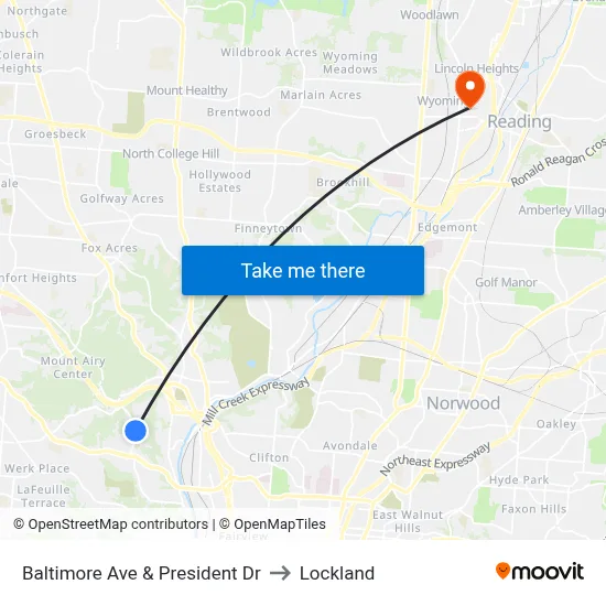 Baltimore Ave & President Dr to Lockland map