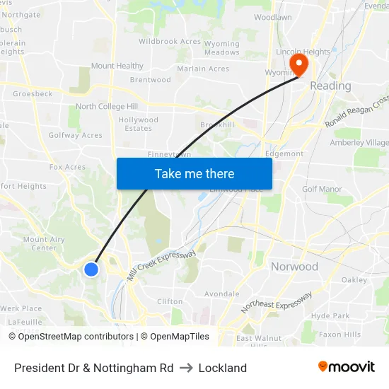President Dr & Nottingham Rd to Lockland map