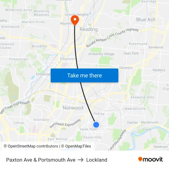 Paxton Ave & Portsmouth Ave to Lockland map