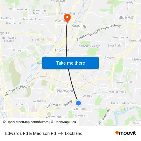Edwards Rd & Madison Rd to Lockland map