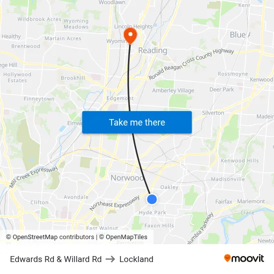 Edwards Rd & Willard Rd to Lockland map