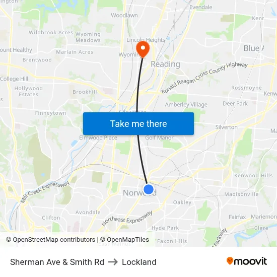 Sherman Ave & Smith Rd to Lockland map