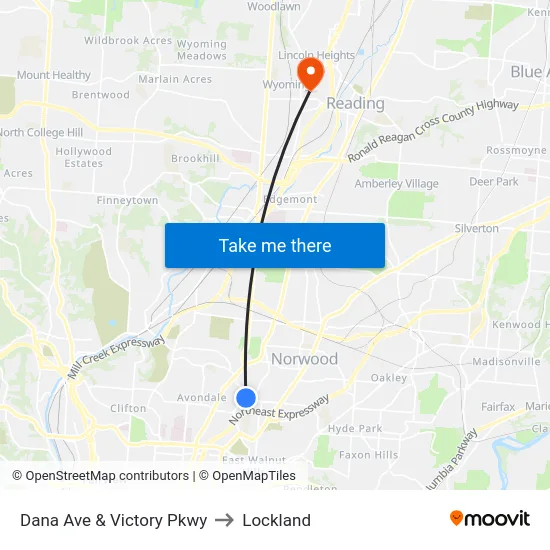 Dana Ave & Victory Pkwy to Lockland map