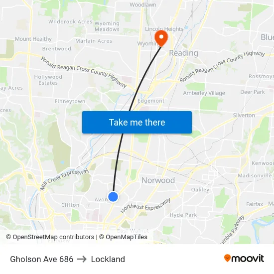 Gholson Ave 686 to Lockland map