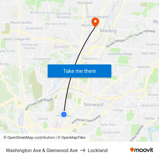 Washington Ave & Glenwood Ave to Lockland map