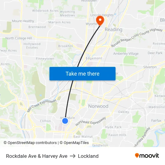 Rockdale Ave & Harvey Ave to Lockland map