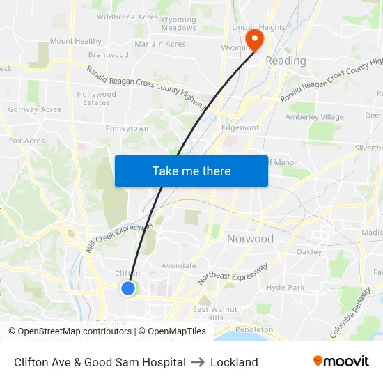 Clifton Ave & Good Sam Hospital to Lockland map