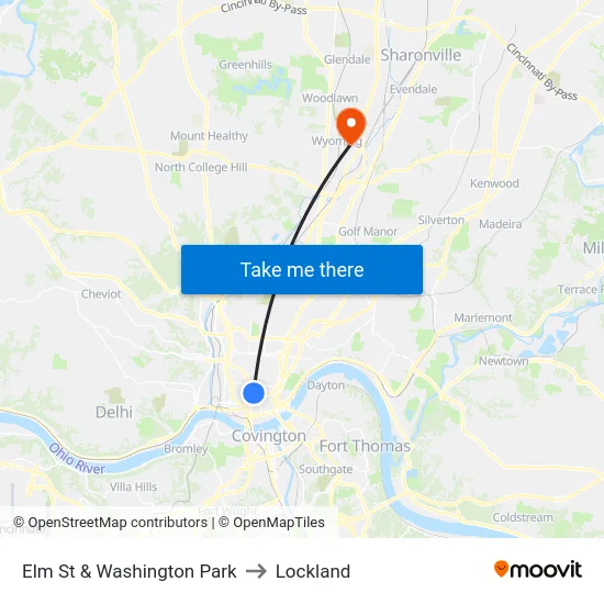 Elm St & Washington Park to Lockland map