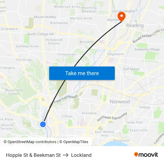 Hopple St & Beekman St to Lockland map