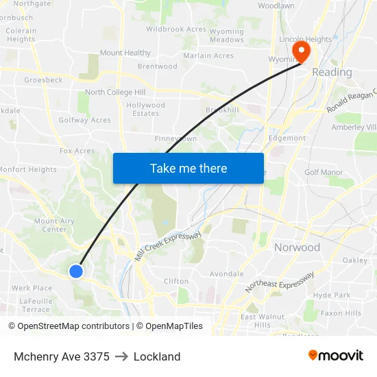 Mchenry Ave 3375 to Lockland map