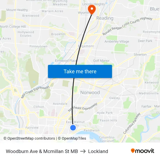Woodburn Ave & Mcmillan St MB to Lockland map