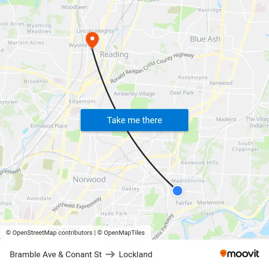 Bramble Ave & Conant St to Lockland map