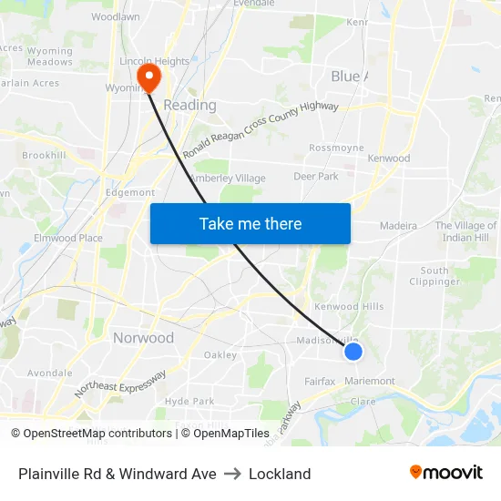 Plainville Rd & Windward Ave to Lockland map
