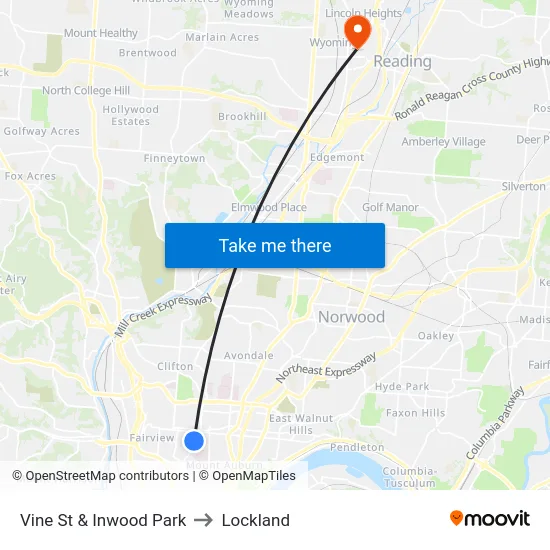 Vine St & Inwood Park to Lockland map