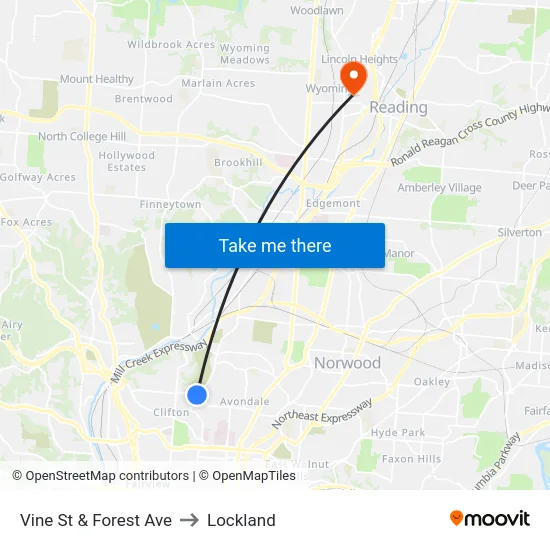 Vine St & Forest Ave to Lockland map