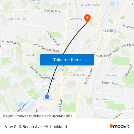 Vine St & Beech Ave to Lockland map
